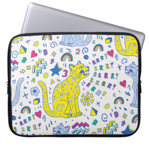 kinderachtig patroon met tijger, letters, regenbog laptop sleeve