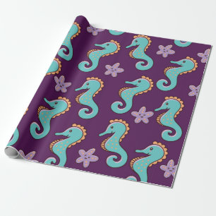 kinderachtig zeemiepend patroon met zeepaarden cadeaupapier