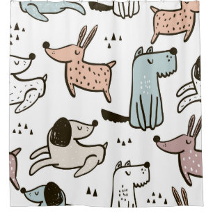 Kinderachtige honden, met de hand getekend, trendy douchegordijn