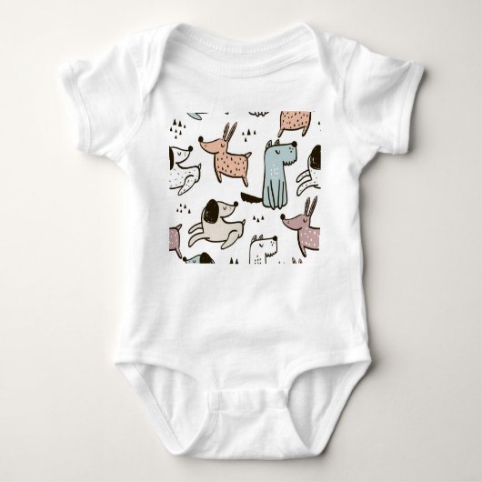 Kinderachtige honden, met de hand getekend, trendy romper (Voorkant)