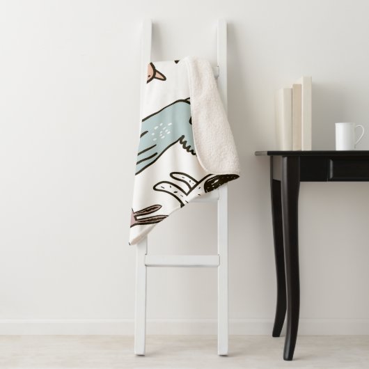 Kinderachtige honden, met de hand getekend, trendy sherpa deken (In situ)