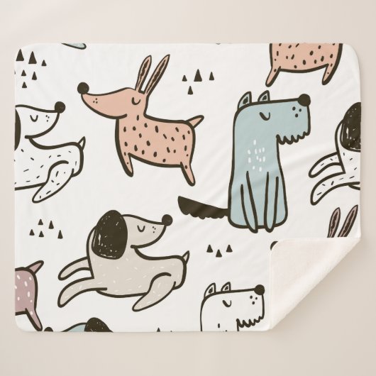 Kinderachtige honden, met de hand getekend, trendy sherpa deken (Voorkant (horizontaal))
