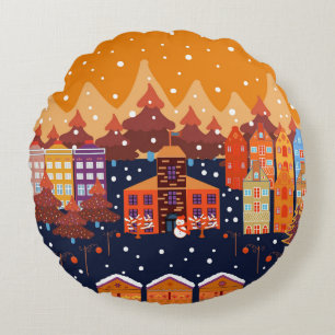 Kinderachtige huisbomen Scandinavisch patroon Rond Kussen