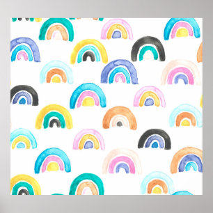 Kinderachtige regenboog, Waterverf Kinder Patroon. Poster