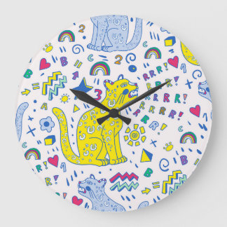 Kinderachtige tijger en regenboog patroon grote klok