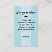 Kinderarts.Herinneringskaart voor benoeming.OBGYN. Afsprakenkaartje (Achterkant)