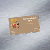 Kinderarts - oranje wervelkolom - stethoscoop magnetisch visitekaartje (Voorbeeld)