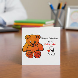 Kinderarts - oranje wervelkolom - stethoscoop vierkante visitekaartje