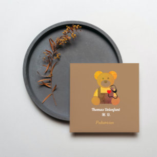 Kinderarts - oranje wervelkolom - stethoscoop vierkante visitekaartje