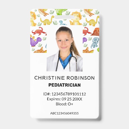 Kinderarts Schattige Dinosaur Foto Badge (Voorzijde)