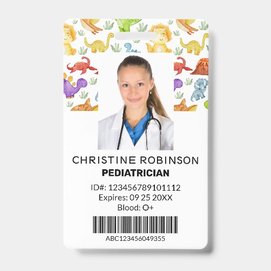 Kinderarts Schattige Dinosaurus Foto Badge (Voorzijde)