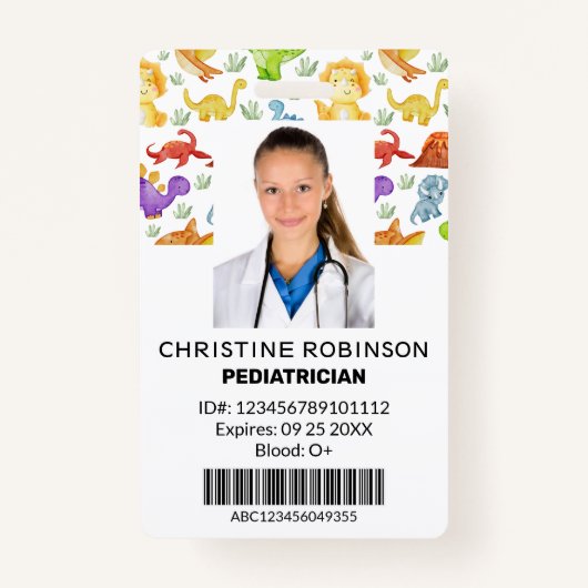 Kinderarts Schattigee Dinosaurus Foto Badge (Voorkant)