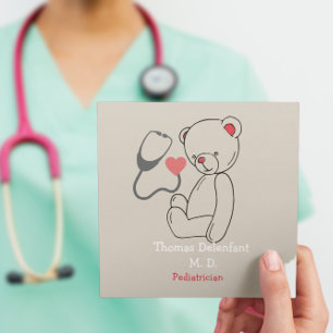 Kinderarts - teddybeer - stethoscoop vierkante visitekaartje