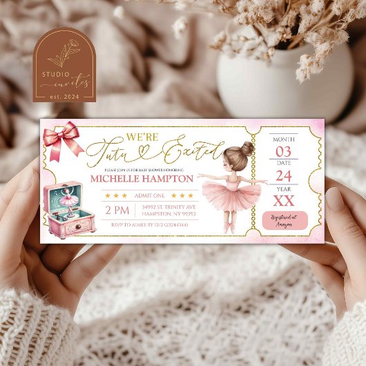 Kinderballerina-feestticket baby shower