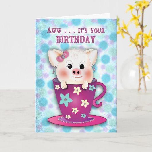 Kinderbejaardensport Sweet Baby Piggy in Coffee Cu Kaart (Gele Bloem)