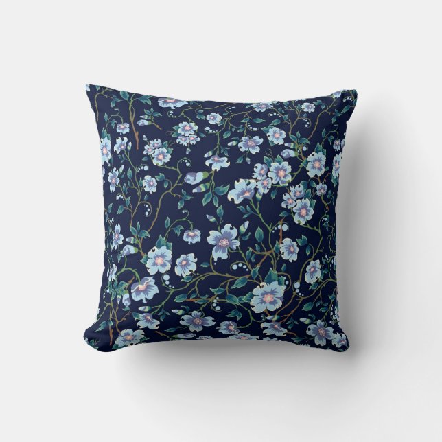 Kinderbloemen: naadloos donkerblauw kussen (Voorkant)