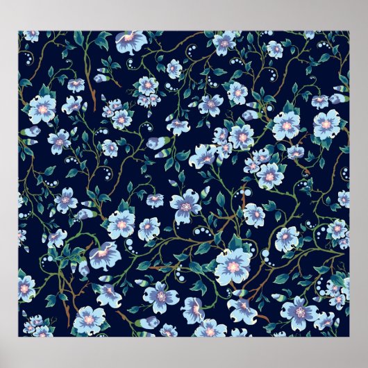 Kinderbloemen: naadloos donkerblauw poster (Voorkant)