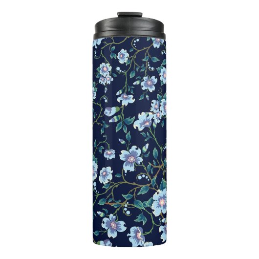 Kinderbloemen: naadloos donkerblauw thermosbeker (Voorkant)