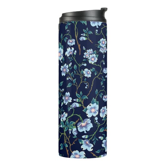 Kinderbloemen: naadloos donkerblauw thermosbeker (Gedraaid links)