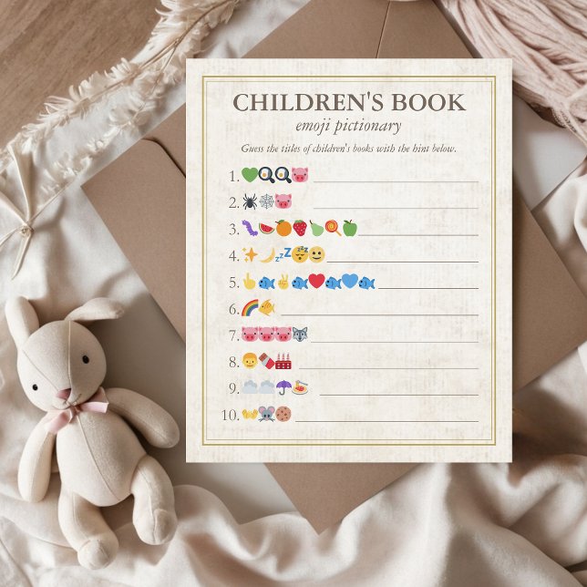 Kinderboek Emoji Pictionary Baby shower Spel (Children's Book Emoji Pictionary Storybook Baby Shower Game, Our next chapter, A new chapter begins)