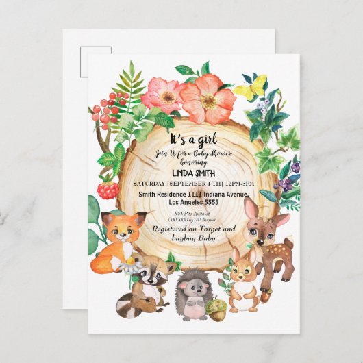 Kinderboeken over bos- en planten in uitnodiging briefkaart (Voorkant / Achterkant)