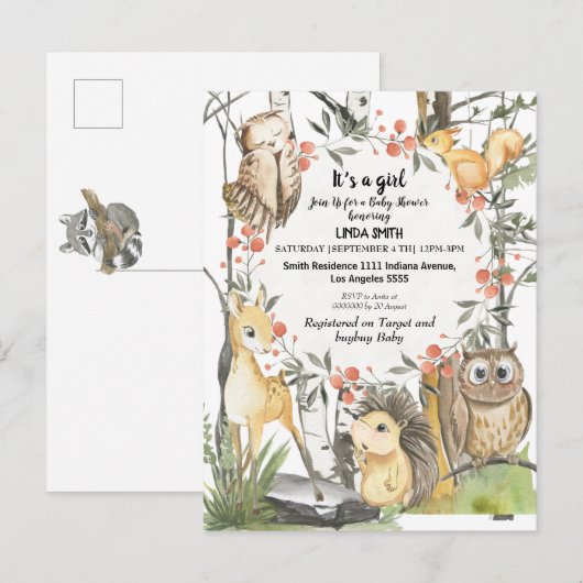 Kinderboeken over bos- en planten in uitnodiging briefkaart (Voorkant / Achterkant)