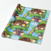 Kinderboomhut met regenboog en blije kinderen cadeaupapier (Uitgerold)