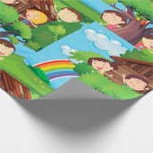 Kinderboomhut met regenboog en blije kinderen cadeaupapier