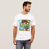 Kinderboomhut met Regenboog en Gelukkige Kinderen T-shirt (Voorkant volledig)