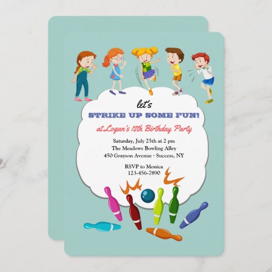 Kinderbowlingfeestje Kaart (Voorkant / Achterkant)