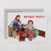 Kinderbrandweerauto Raggedy Ann Andy Verjaardagsfe Uitnodiging Briefkaart (Voorkant / Achterkant)