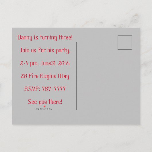 Kinderbrandweerauto Raggedy Ann Andy Verjaardagsfe Uitnodiging Briefkaart (Achterkant)