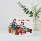 Kinderbrandweerauto Raggedy Ann Andy Verjaardagsfe Uitnodiging Briefkaart (Staand voorkant)