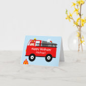 Kinderbrandweerwagen Gepersonaliseerde Verjaardag  Kaart (Gele Bloem)