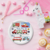 Kinderbus met autoboot treinbus papieren bordje (Feest)