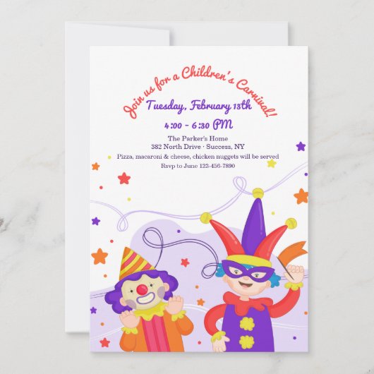 Kindercarnavaluitnodiging Kaart (Voorkant)