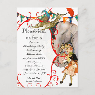 Kindercircus Elephant Peacock Giraffe Party Uitnodiging Briefkaart