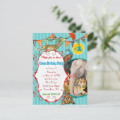 Kindercircus Elephant Peacock Giraffe Party Uitnodiging Briefkaart (Staand voorkant)