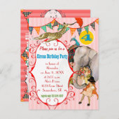 Kindercircus Elephant Peacock Giraffe Party Uitnodiging Briefkaart (Voorkant / Achterkant)