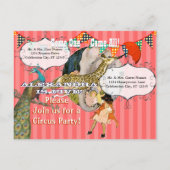 Kindercircus Elephant Peacock Giraffe Party Uitnodiging Briefkaart (Achterkant)