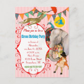 Kindercircus Elephant Peacock Giraffe Party Uitnodiging Briefkaart (Voorkant)