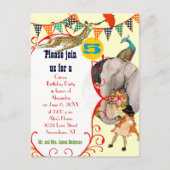 Kindercircus Elephant Peacock Giraffe Party Uitnodiging Briefkaart (Voorkant)