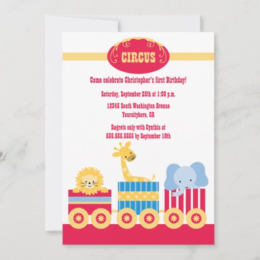Kindercircus rolt verjaardagsfeestuitnodiging uit kaart (Voorkant)