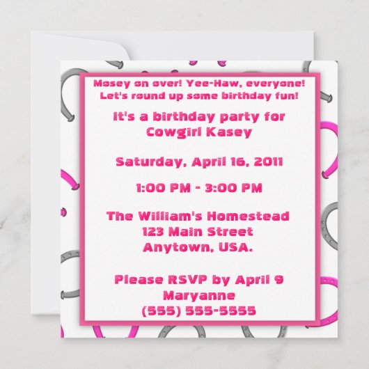 Kindercowgirl Kaart (Achterkant)