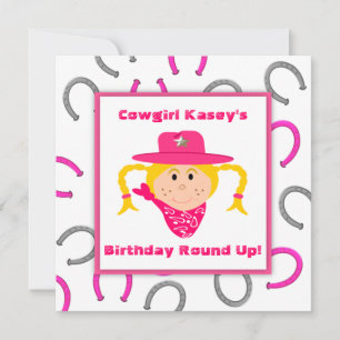 Kindercowgirl party Blond Girl Birthday Kaart