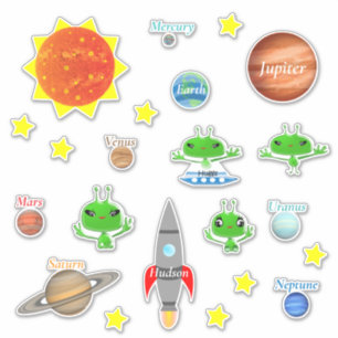 Kinderdagboekjes Aliens Spaceships Solar System Sticker