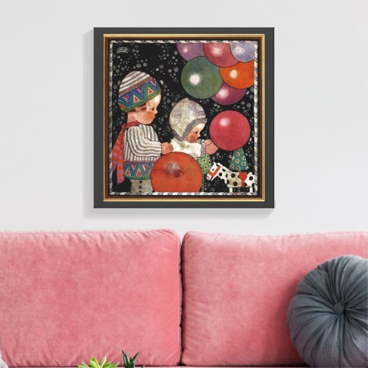  Kinderdagfeest, ballonnen en speelgoed Canvas Afdruk (Insitu (Woonkamer))