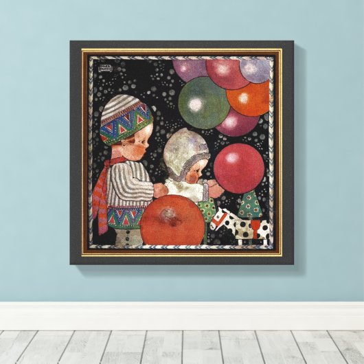  Kinderdagfeest, ballonnen en speelgoed Canvas Afdruk (Insitu (Houten vloer))