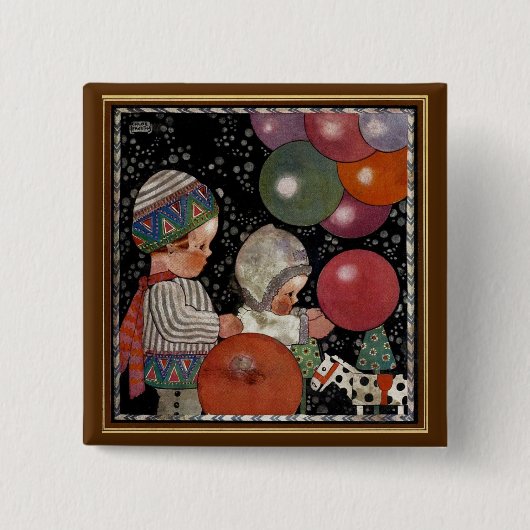 Kinderdagfeest, ballonnen en speelgoed Vierkante Button 5,1 Cm (Voorkant)