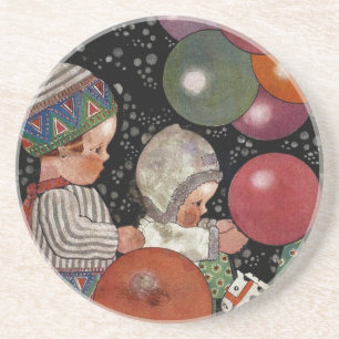 Kinderdagfeest, ballonnen en speelgoed Zandsteen Onderzetter